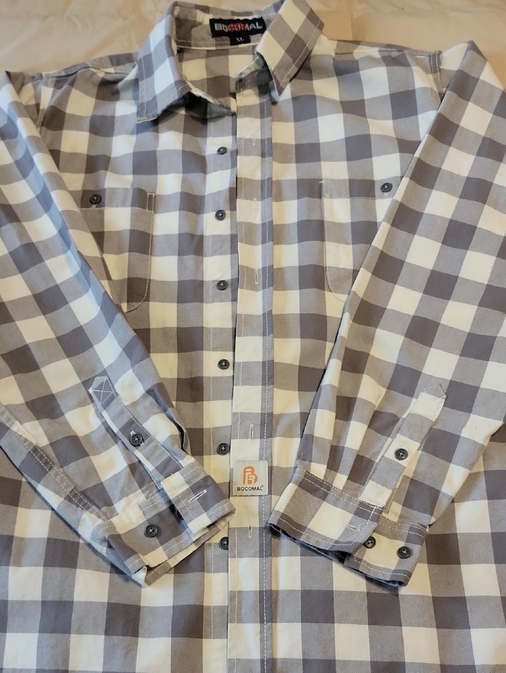 Bocomal FR Fire Resistant Men's Gray and White Checkered Long Sleeve Shirt S: XL - Picture 6 of 11
